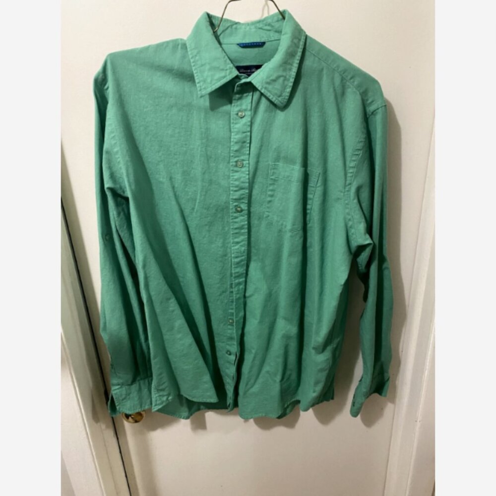 Linea Rosso Signature Button Shirt Mens Large Green Linen Cotton Blend